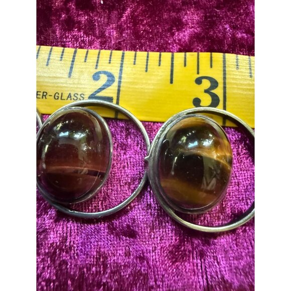 Vtg  Silver Bracelet  Regular, Black, Iron Tigers Eye Signed - Picture 9 of 12